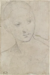 Recto: Study of the Head of a young Woman, WA1846.157 (svart krita på benvitt papper)